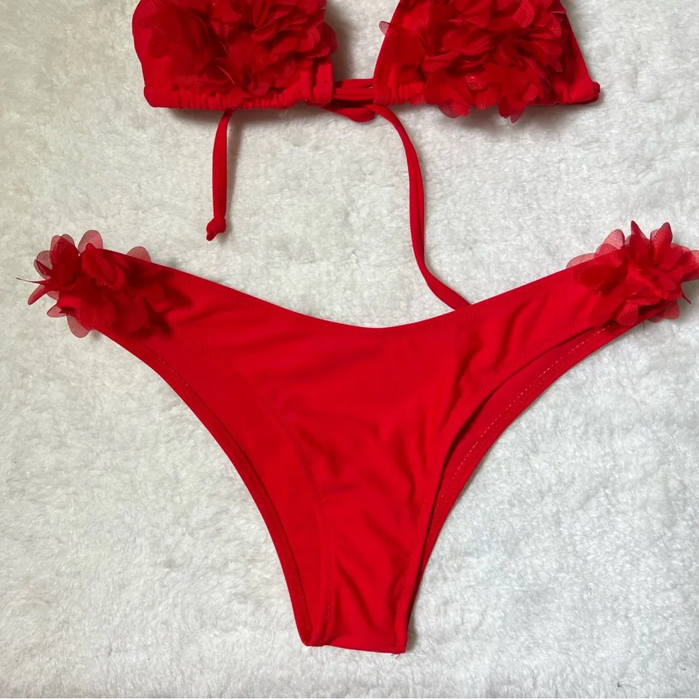 Shein Red Frill String Halter Bikini Swimsuit - Image 3