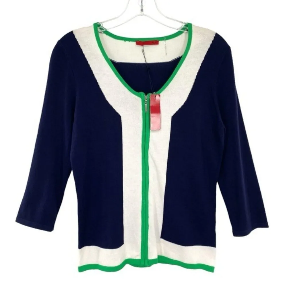 Navy Contrast Trim Zip Up Cardigan Jacket New Medium Office Business Blue - Image 6