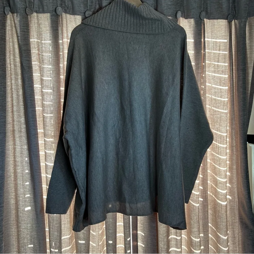 NWT Calvin Klein Tan Leather Buckle Cowl Neck Poncho Sweater Large/Extra Large - Image 10