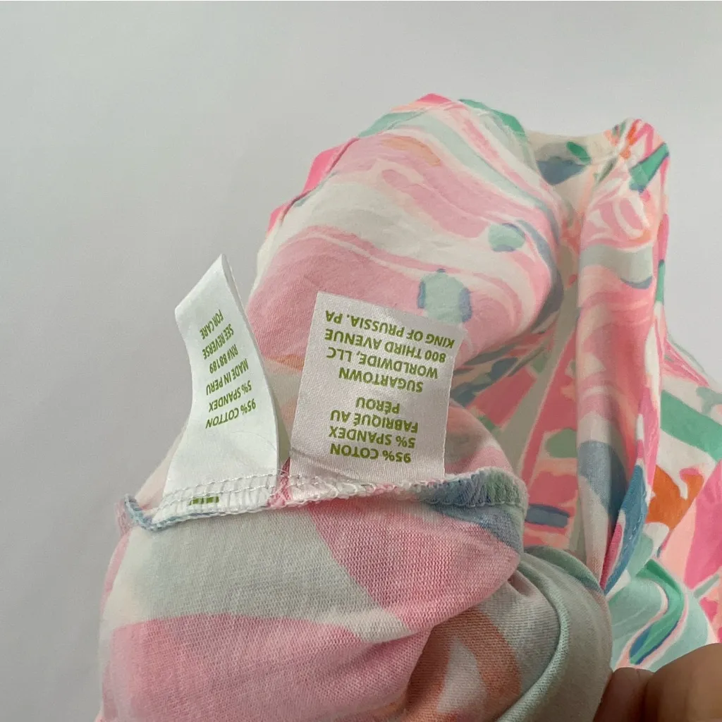 Lilly Pulitzer Stretch Cotton Colorful Pastel V-Neck Women's‎ Short Sleeve Tee M - Image 6