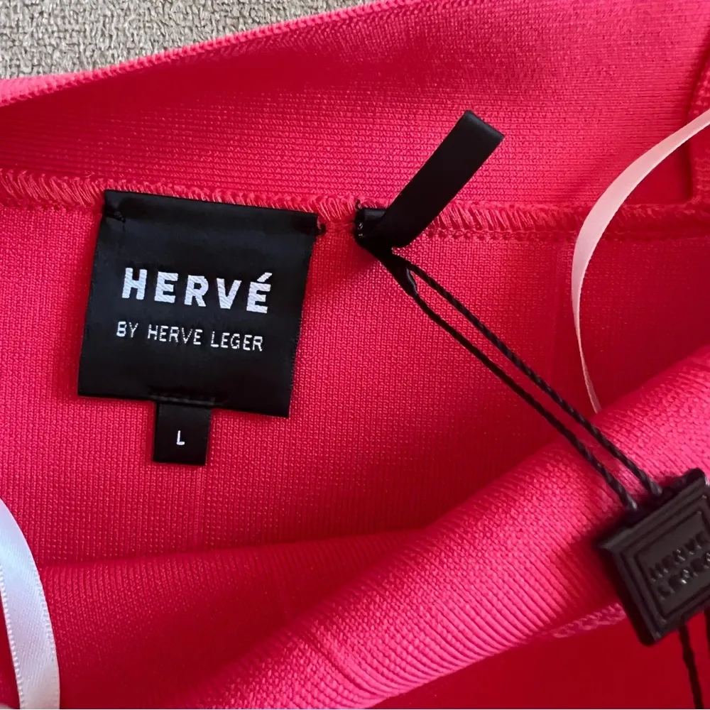 herve leger bandage asymmetrical strap CORAL RED mini dress size L - Image 5