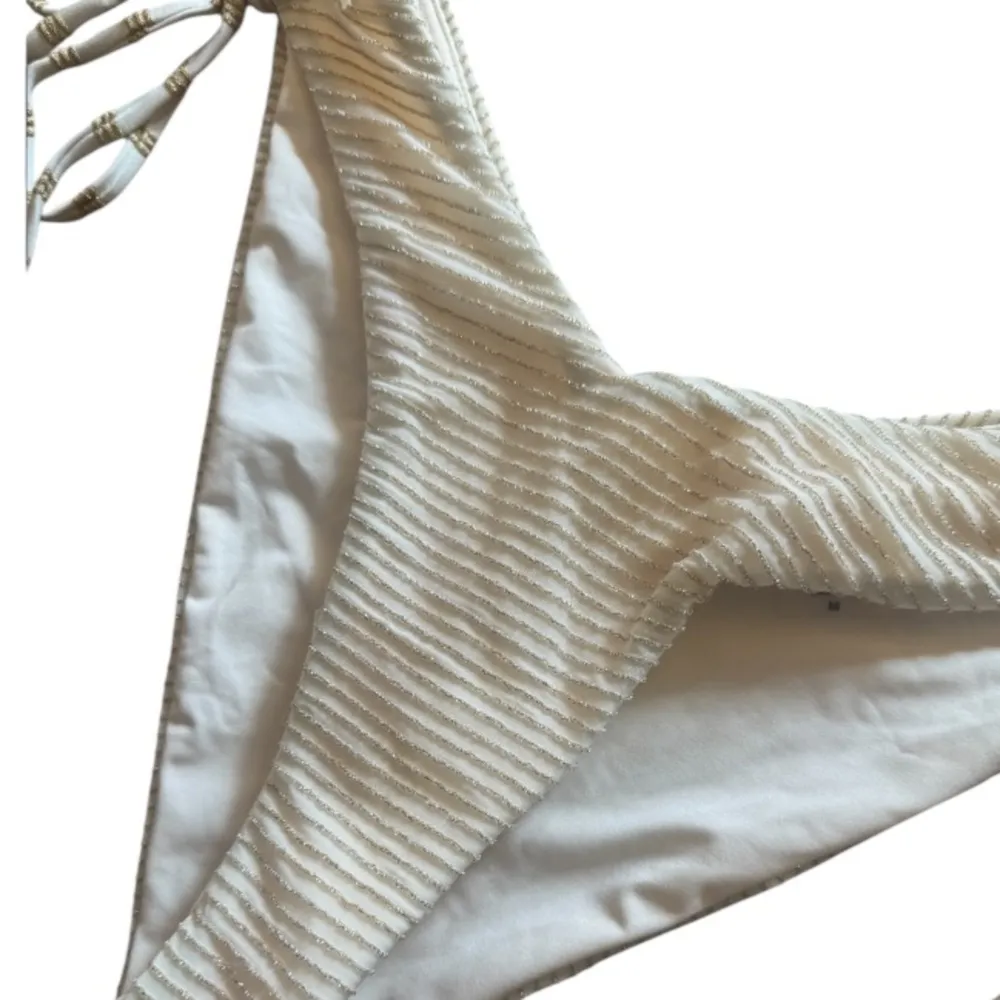 Pf2 Striped Bikini Bottom gold and cream with Side Ties Medium NWOT White - Image 6