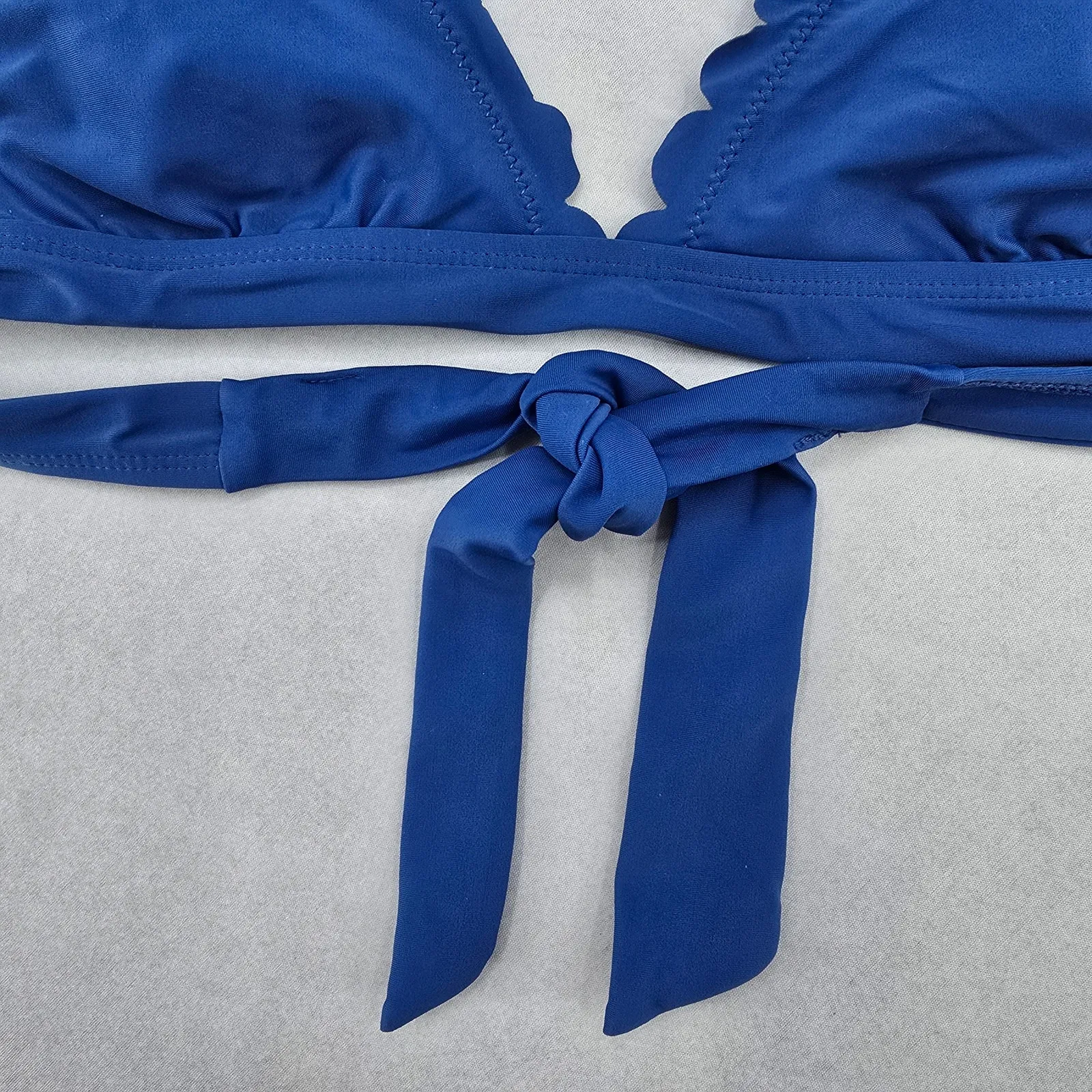 Shekini Blue Scallop Halter Tie Padded Swim Sports Bra Beach Bikini Top M Medium - Image 4