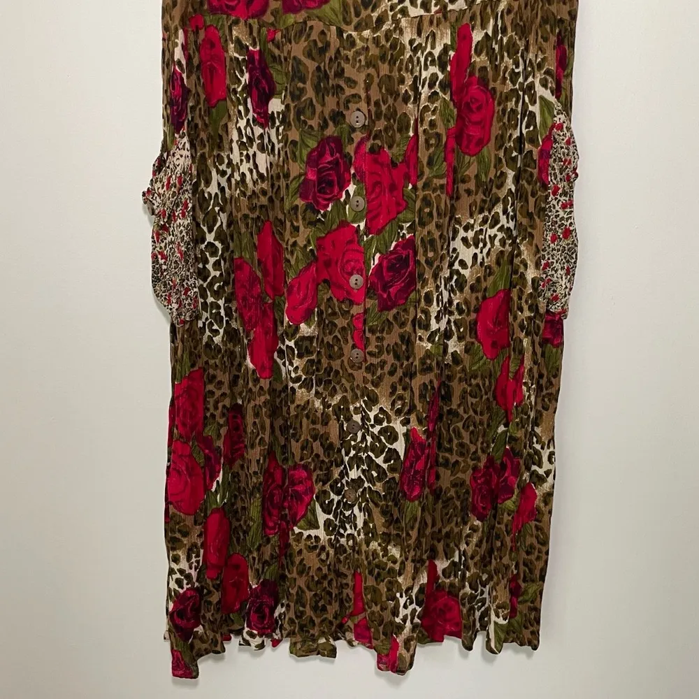 Vintage Leopard Rose Print Midi Dress Brown - Image 3