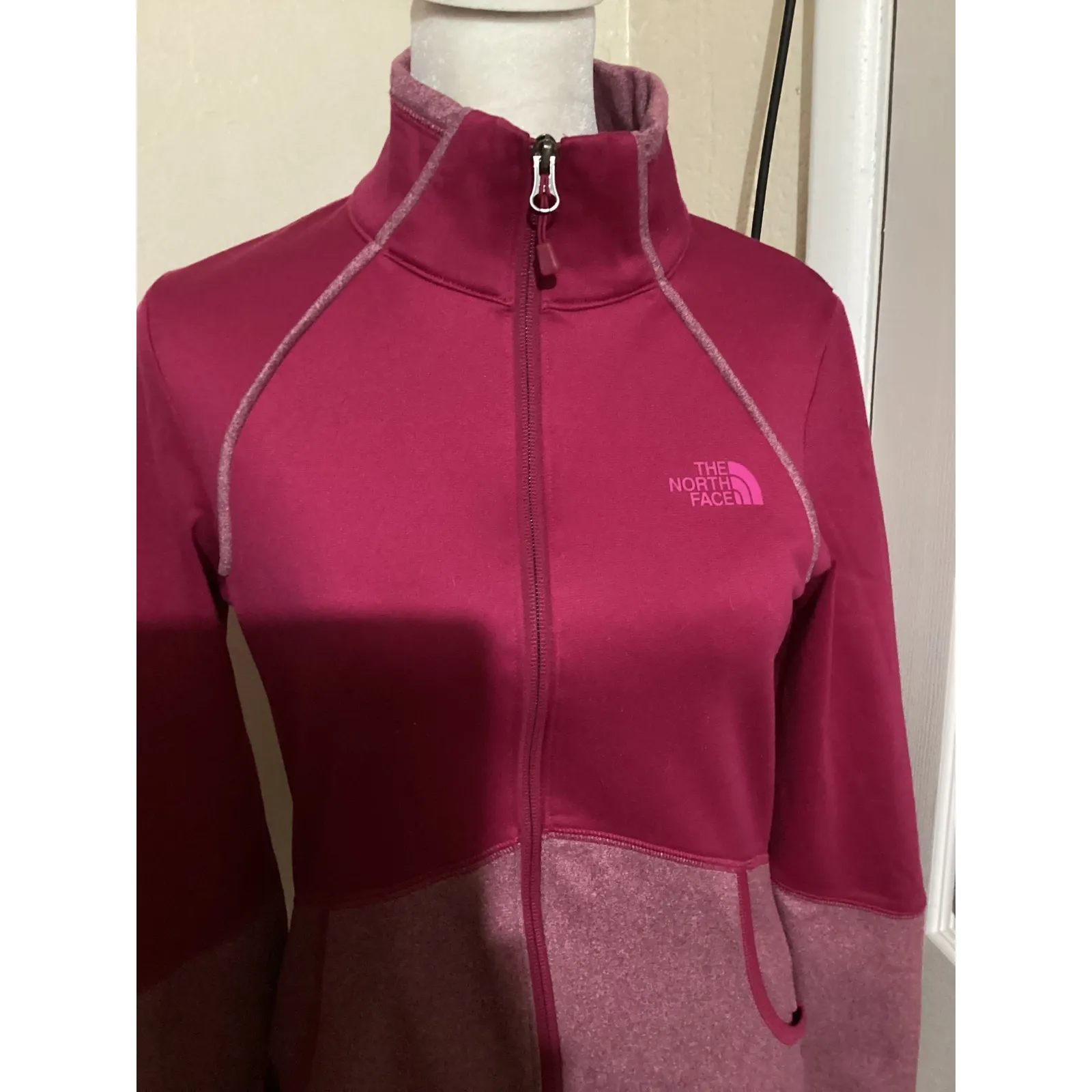 The North Face Womens Full Zip Jacket Fuchsia Pink Heathered Fleece Size S - Image 2