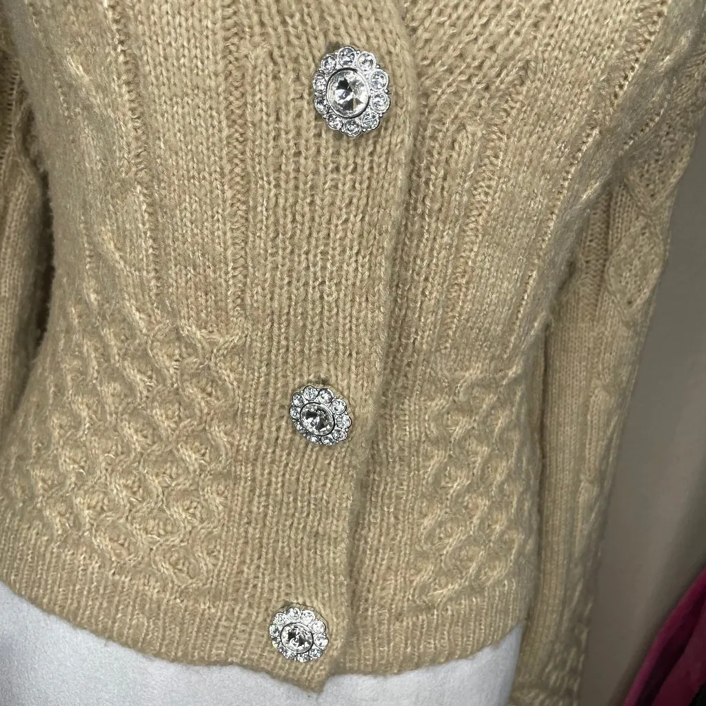 And Now This Women's Tan Silver Embellished Long Sleeve Sweater Cardigan XS - Image 4