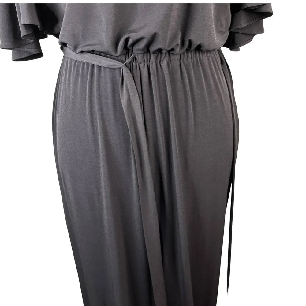 Calvin Klein Jumpsuit 8 Black Cold Shoulder Stretch Belt V-Neck - Image 8