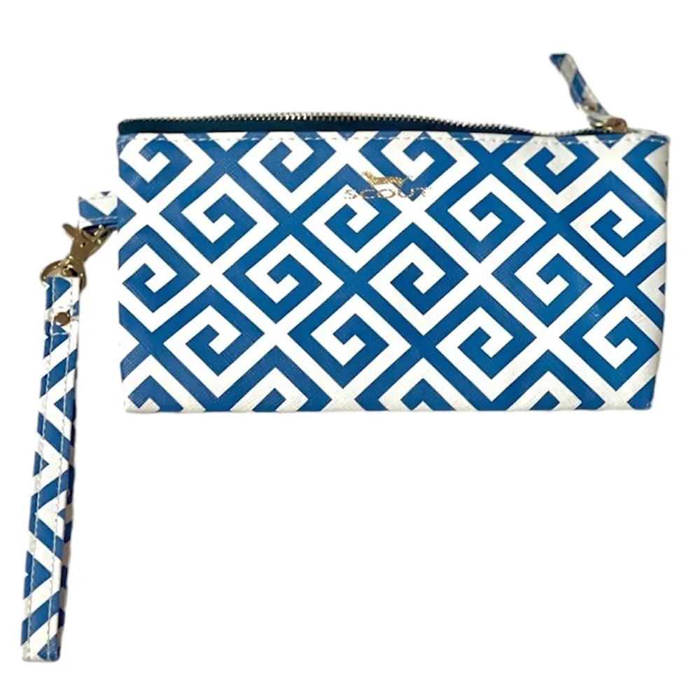 Scout Wristlet In Greek Key Blue & White, zip closure purse, travel bag, coin Pink - Image 3