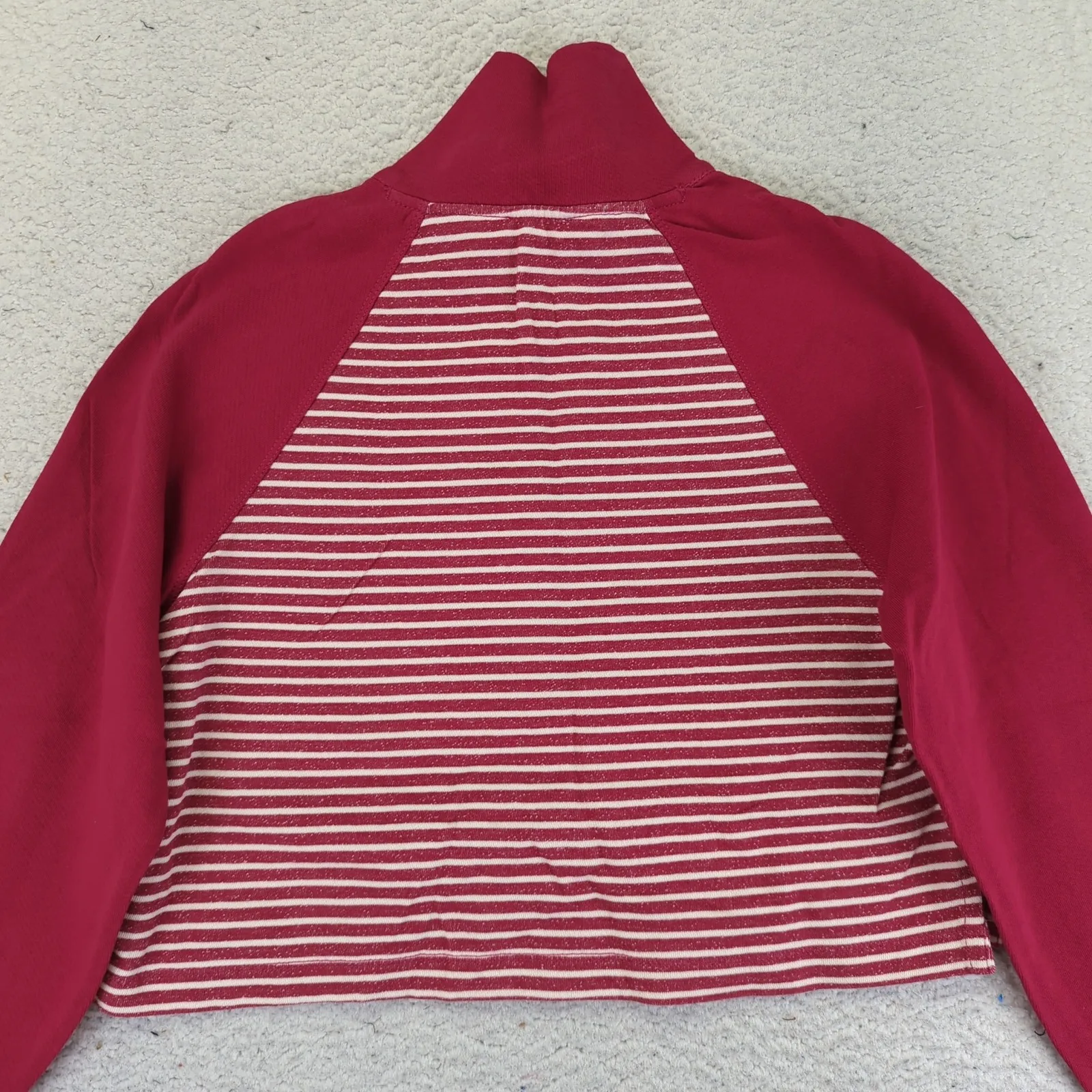 PILCRO Collared Half Zip Red Striped Cropped Quarter Pullover Sweatshirt Medium - Image 4