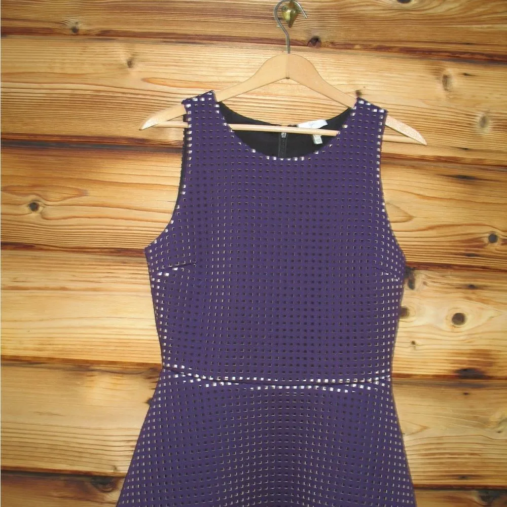Joie Womens Purple Fit & Flare Perforated Scuba Mini Dress - Image 3
