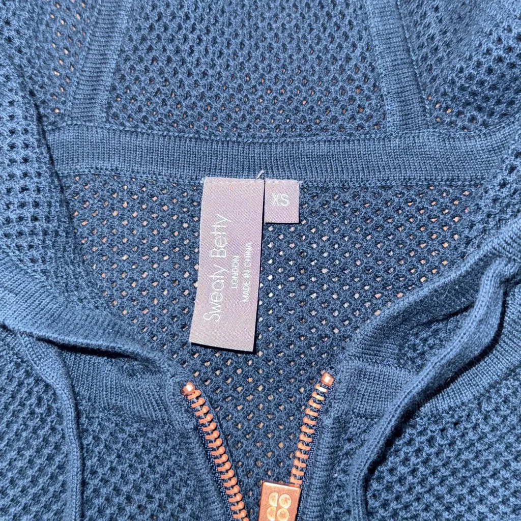 Sweaty Betty Navy Blue Mesh Zip-Up Hoodie Jacket Size XS Extra Small Athleisure - Image 5