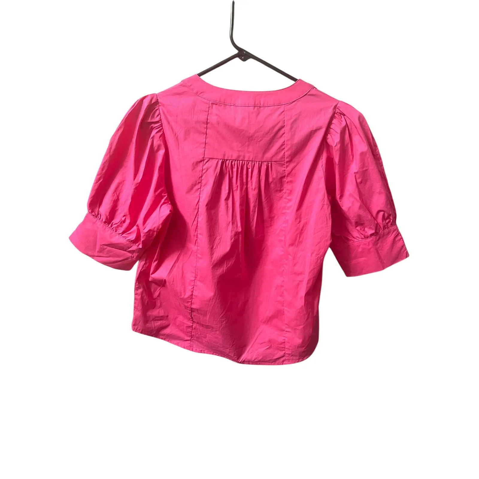 Avara Blouse XS Pink Puff Sleeve Split Neck Romantic Cottagecore Peasant Barbie - Image 3