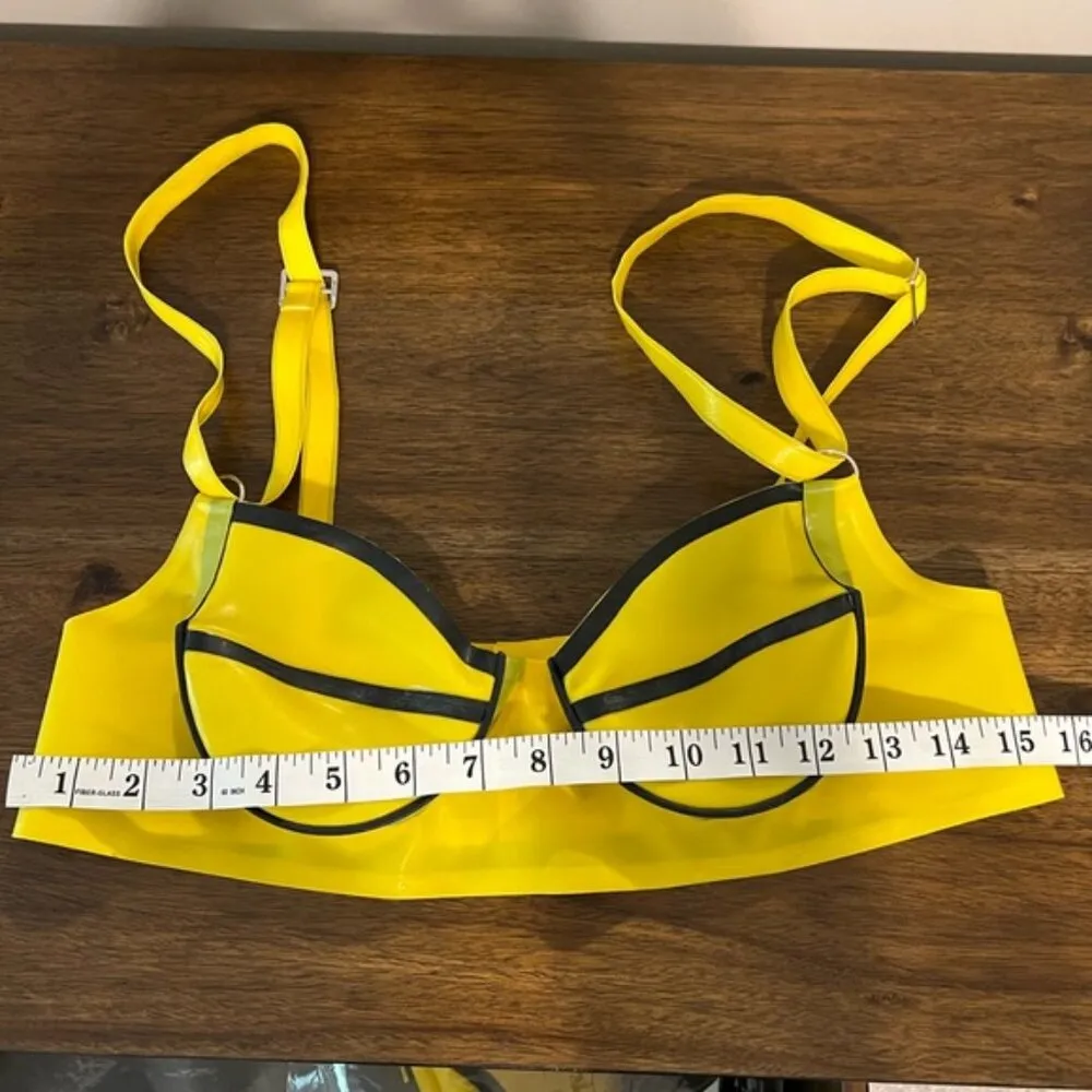 Yellow & Black latex bra and garter bottoms L Size L - Image 7