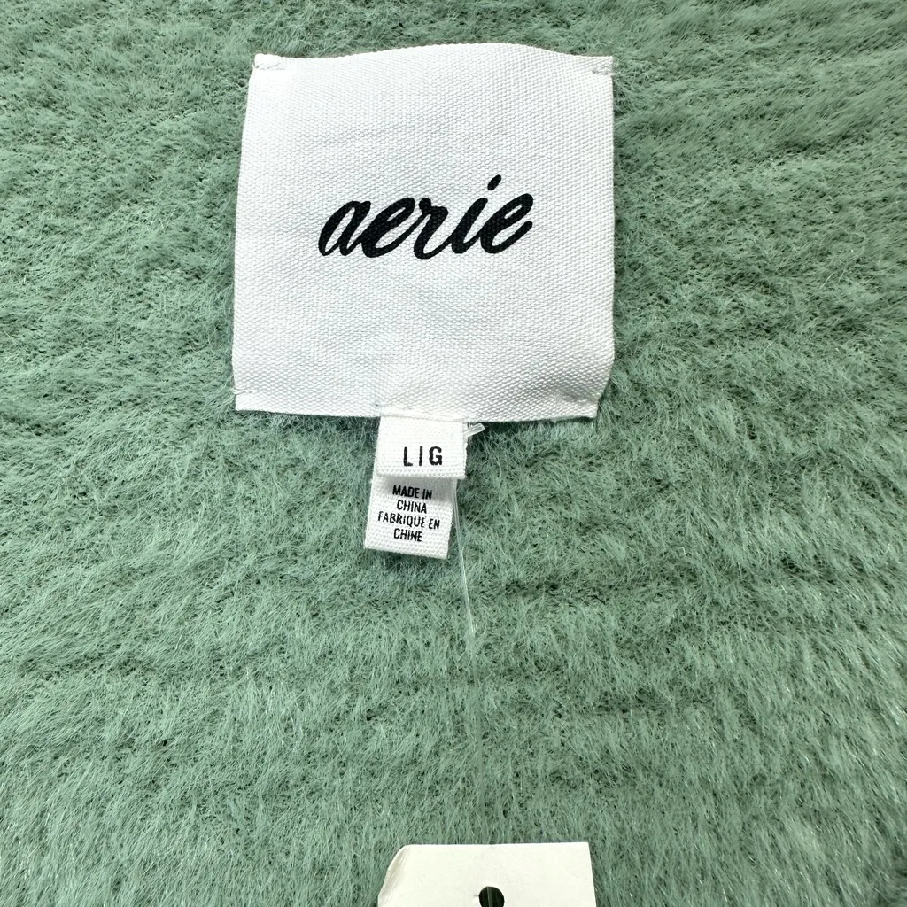 Aerie Sprout Green Fuzzy Cropped Button Up Cardigan Women's Large New With Tags - Image 4