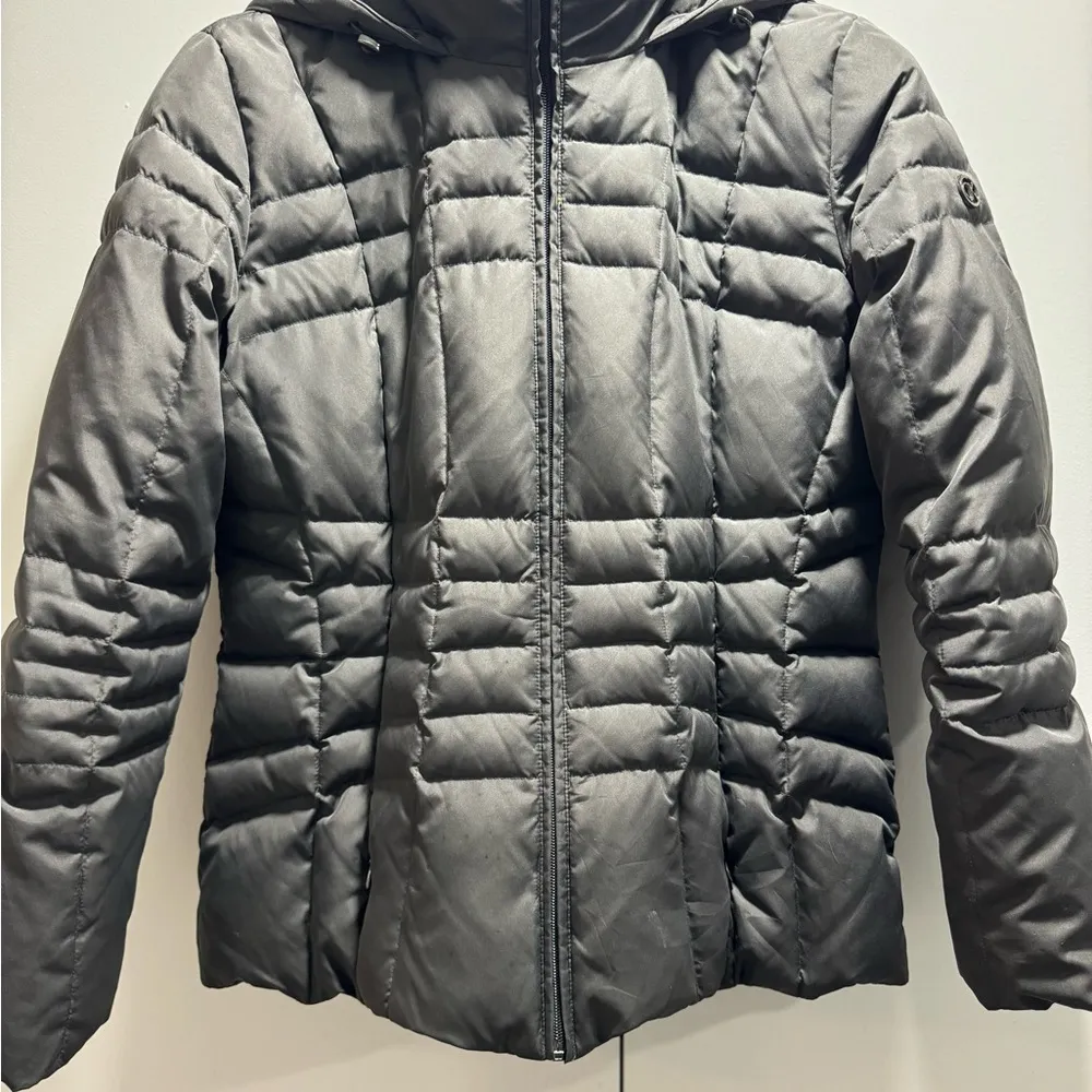 Women's Calvin Klein Black Puffer Down Jacket Full Zip Hooded Quilted Sz L - Image 9