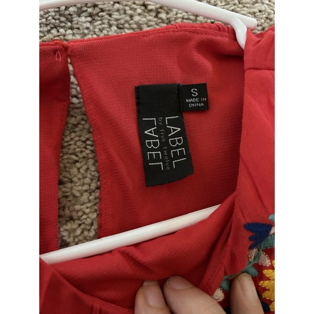 Label By Five Twelve Red Boho Floral Embroidered Ruffle Mini Dress Size - Image 10