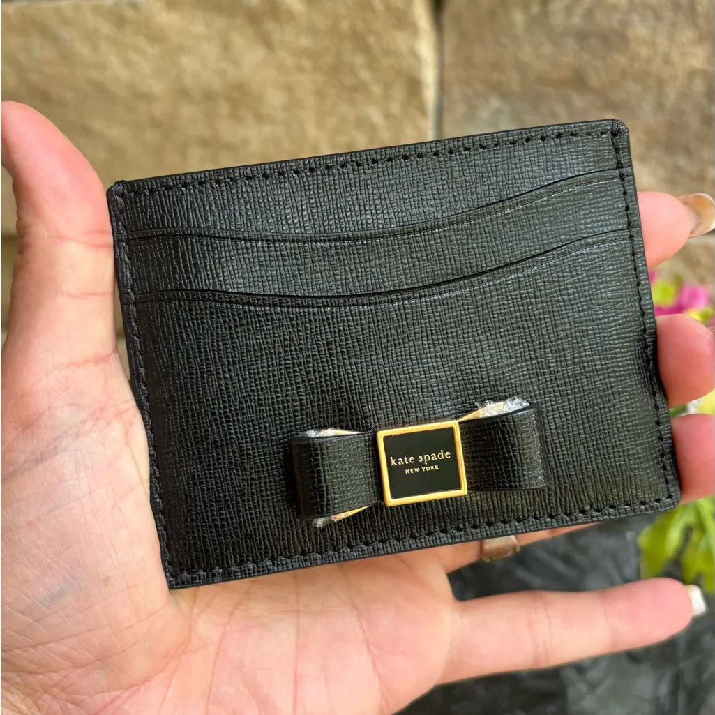 Authentic Kate Spade Black leather Card Holder with Bow Accent - Image 2