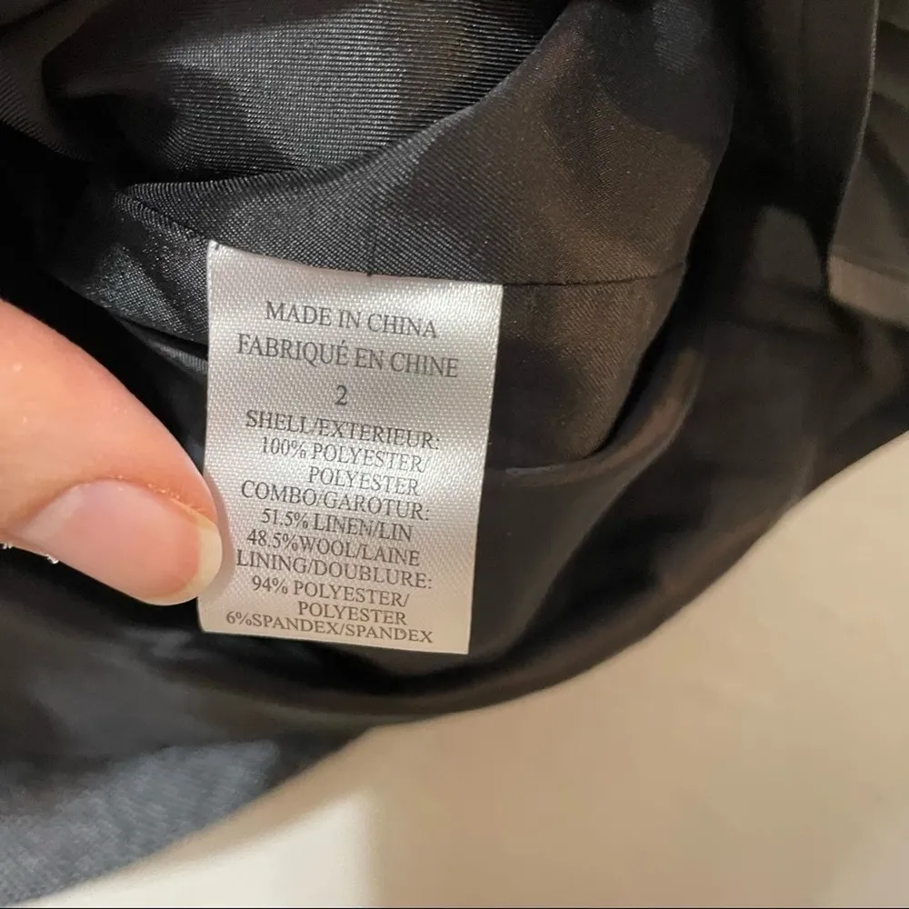 Theory Silver Long Sleeve Dress W/ Black Tweed Mini Skirt Linen Wool 2 Academia - Image 4