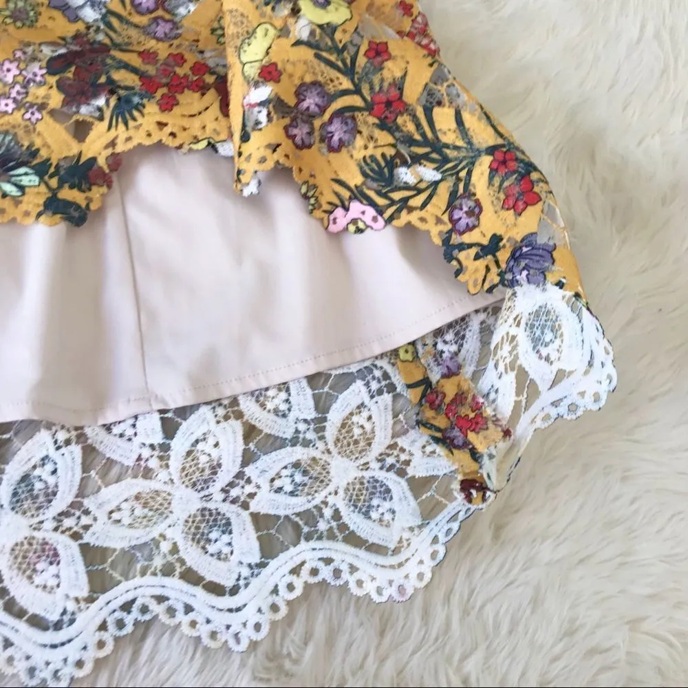 New ALEXÂ MARIE Yellow Floral Lace Off The Shoulder Midi DressâFit & Flare Size 2 - Image 11