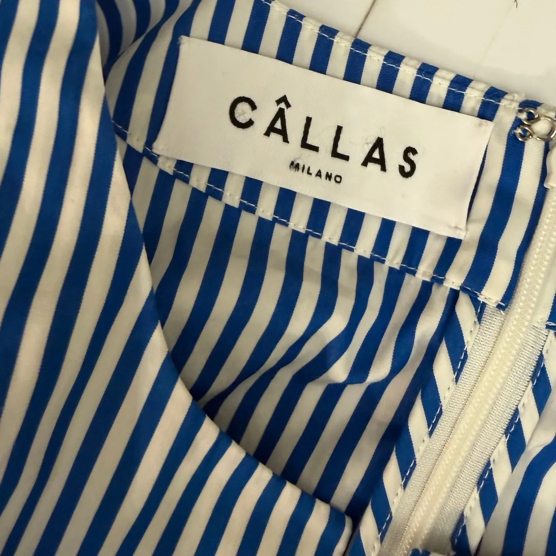 CÂLLAS MILANO Shirtdress Blue Striped Short Sleeve Button Cuffs Back Zip Medium - Image 2