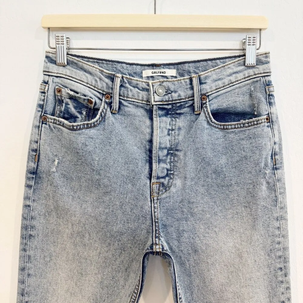 GRLFRND Karolina High Rise Light Wash Raw Hem Blue Jeans Close Call Size 26 - Image 3