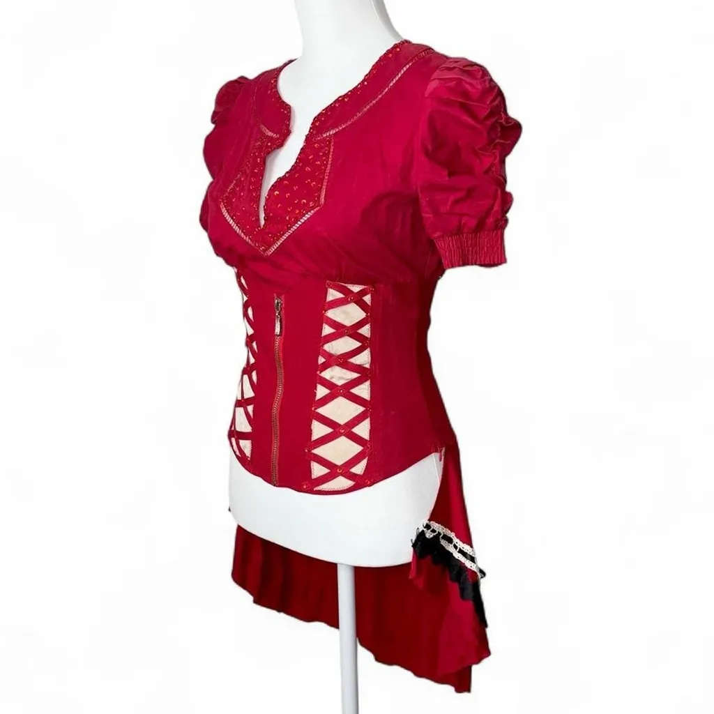 Y2K Steampunk Corset Top Red Size M - Image 3