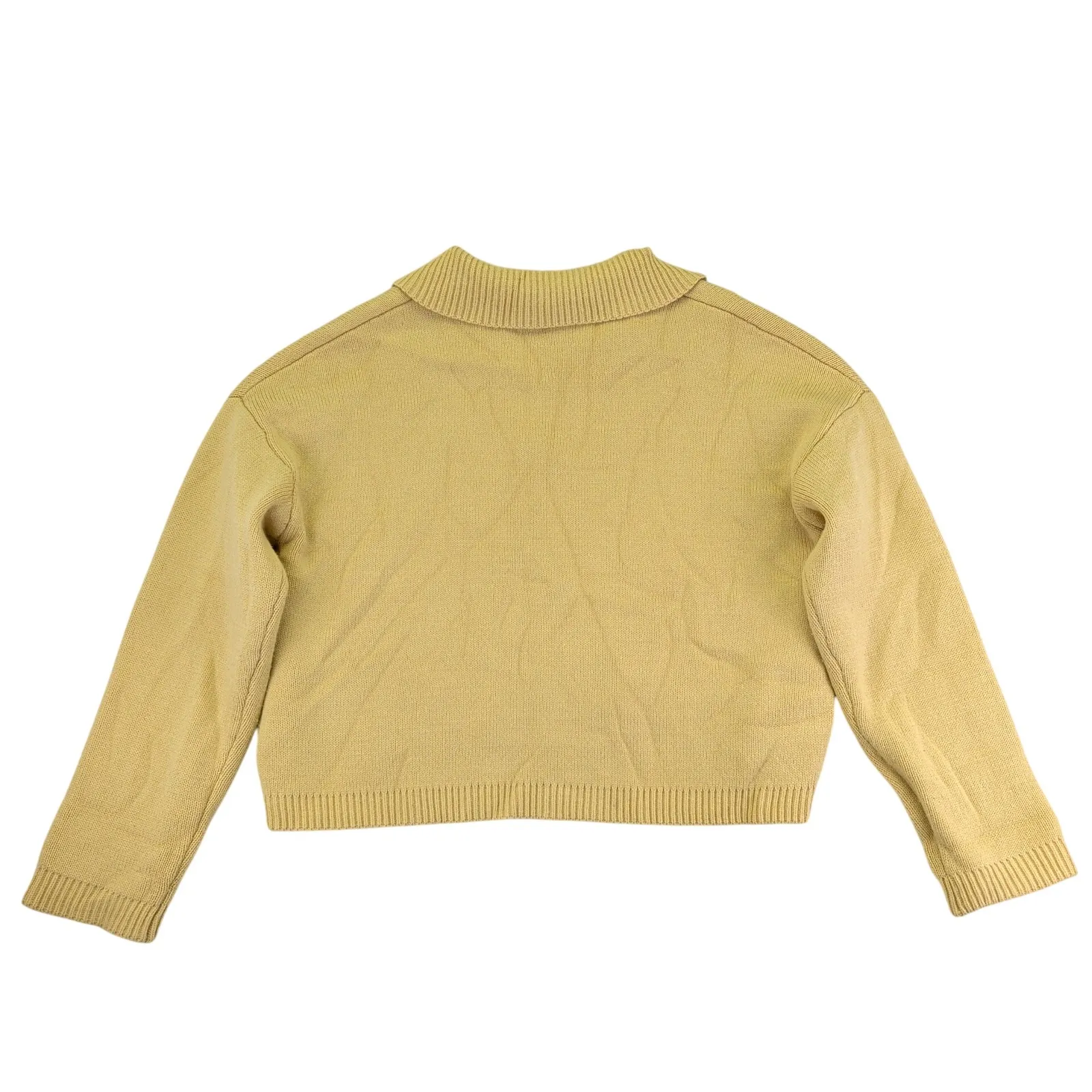 CAARA Mustard Yellow Collared Knit Sweater Cropped Pullover Womens Medium Prep - Image 2