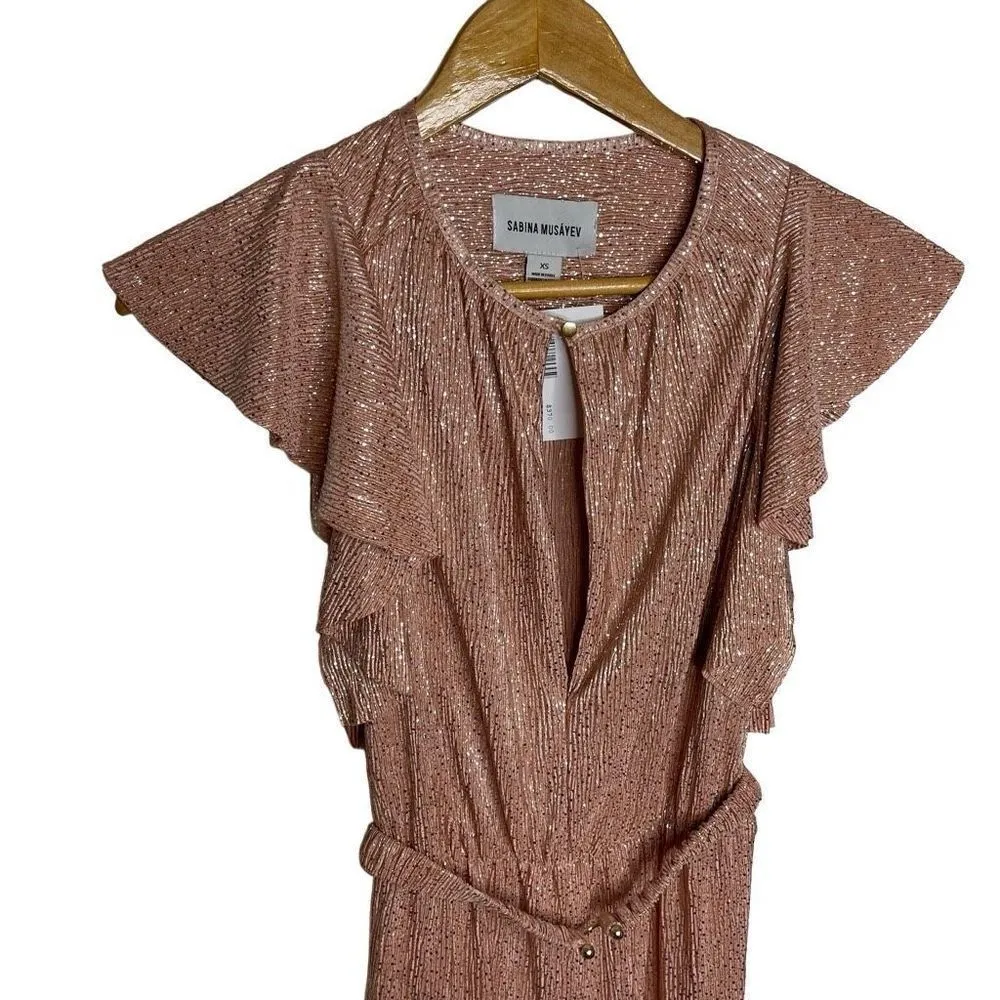 NWT Sabina Musayev Intermix Topaz Keyhole Shimmer Blush Pink Rose‎ Gold Dress XS - Image 5