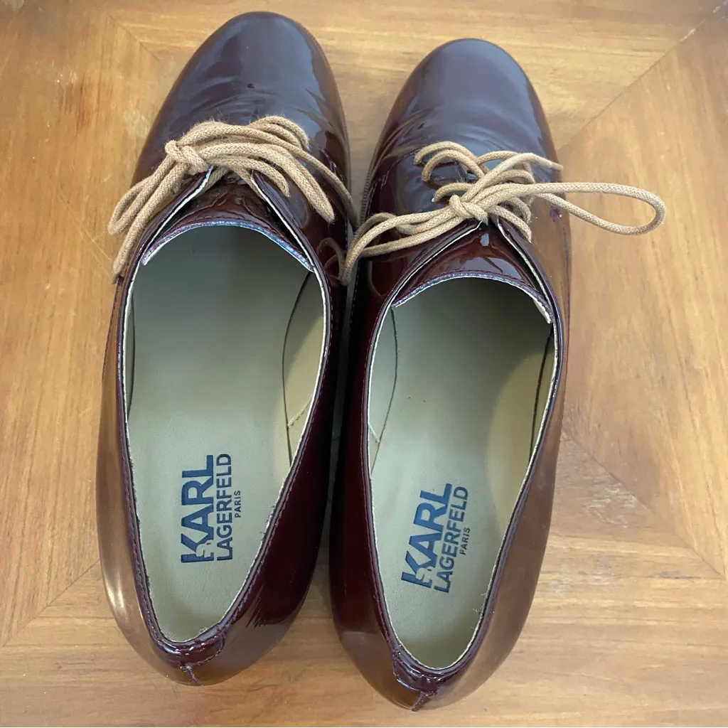 Karl Lagerfeld Iva Patent Leather Oxford Shoes Burgundy 8M Academia Preppy. - Image 6