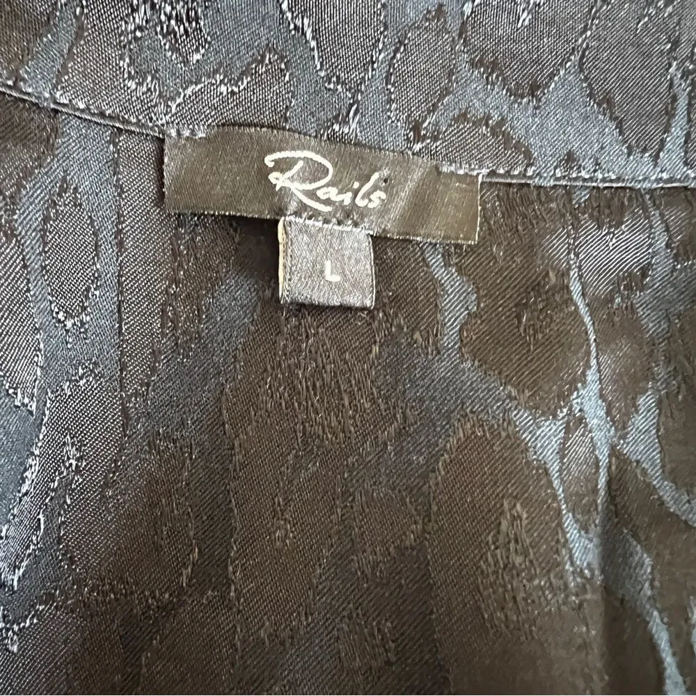 Rails Beatrice Onyx Leopard Button Up Long Sleeve Tiered Satin Shirt Dress Large - Image 11