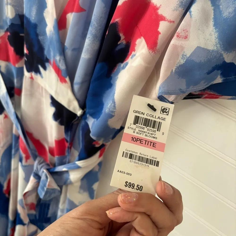 Alfani Women's Petite Printed Wrap Dress Blue Soft Blooms Size 10P NWT - Image 8