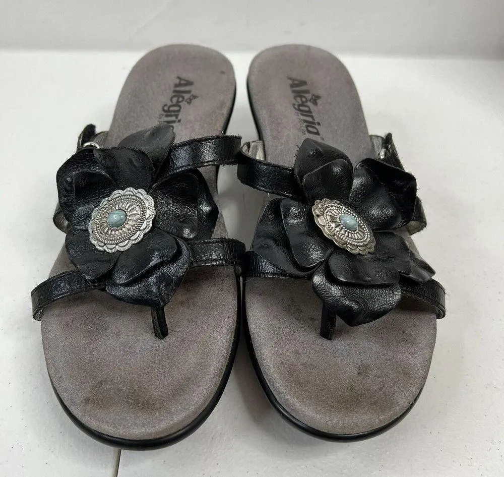 Alegria Sz 38 8 8.5 Sandals Hul-101 Black Leather Flower Concho Women’s Comfort - Image 5