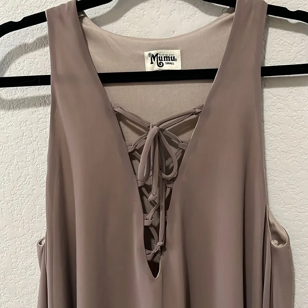 SHOW ME YOUR MUMU Beige/Brown Lace Up Mini Dress, Size S - Image 2