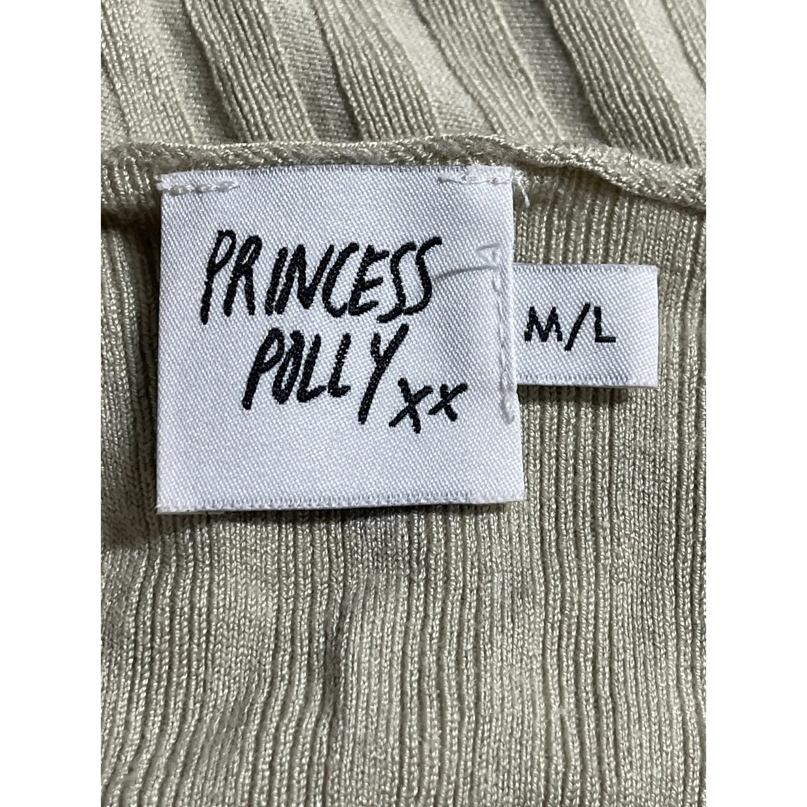 Princess Polly Beige Ribbed Knit Square Neck Short Sleeve Sculpt Crop Top Sz M/L - Image 5