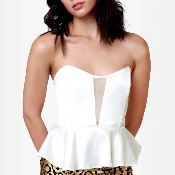 Strapless Peplum Mesh Top - Image 3