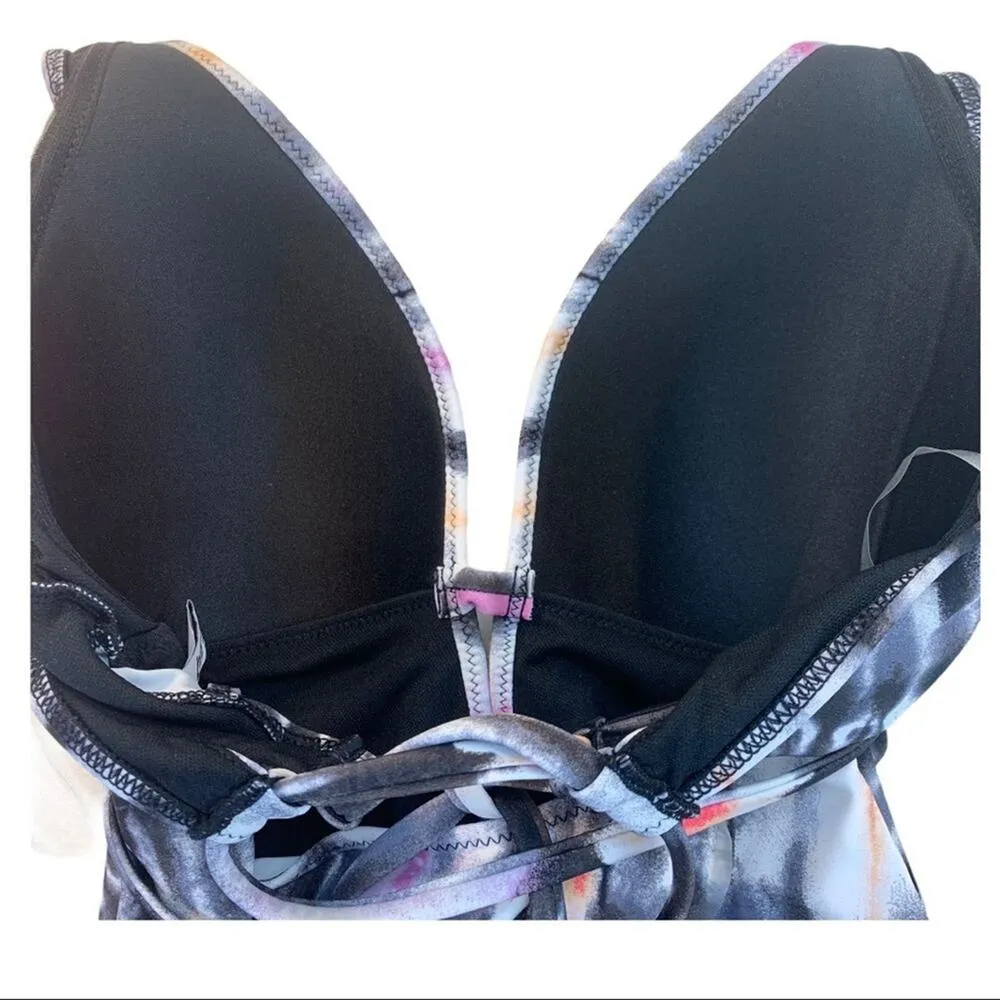 Bar III | NWT | XS | Ink Dye Pink Gray Plunge Neck Tankini Swim Top - Image 8