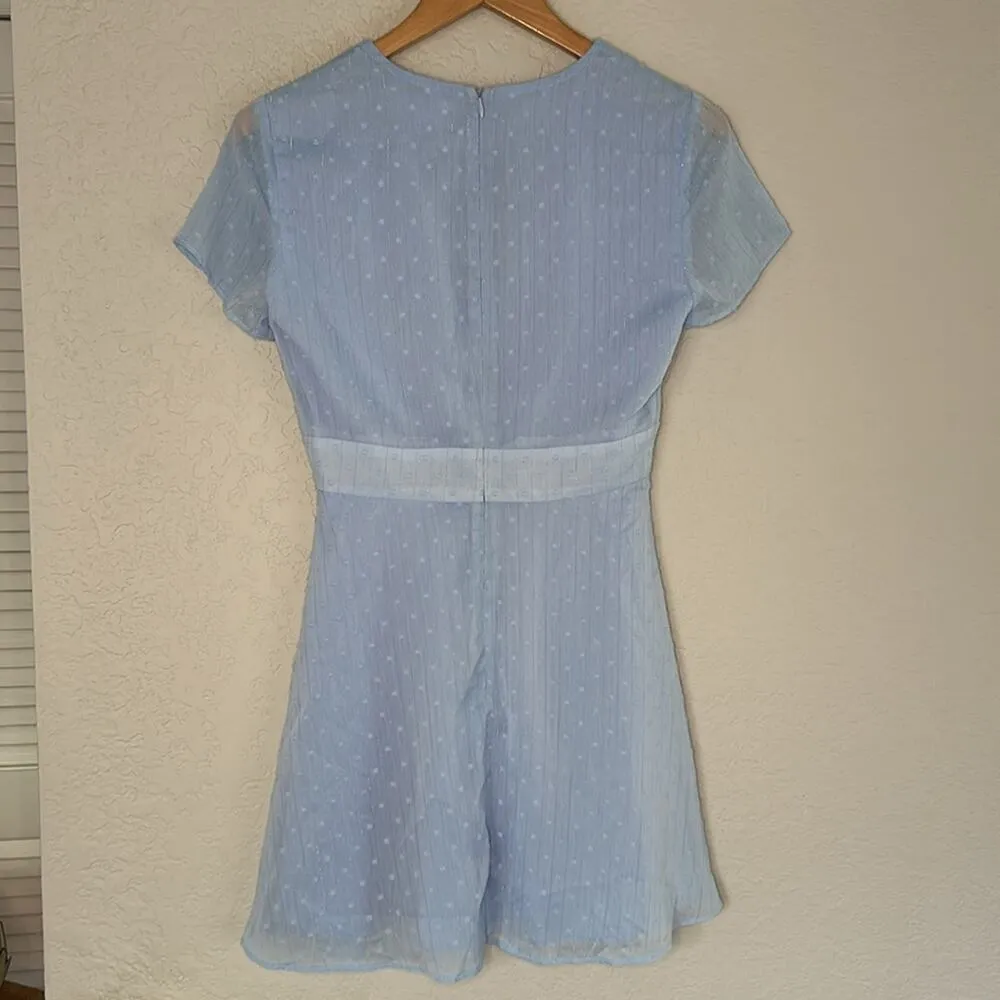 Revolve Superdown Bree Mini Dress Sky Blue Chiffon Metallic Swiss Dot Shower - Image 6