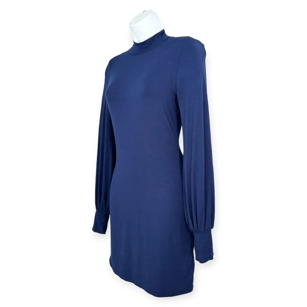 Lulus | Small | Midnight In Paris Navy Blue Long Sleeve Mock Neck Bodycon Dress - Image 7