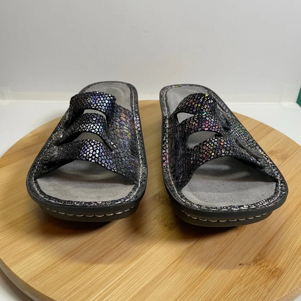 Alegria EU 37 US 7 Black Metallic Kacee Three Strap Sandal Comfort Sole Slide - Image 5