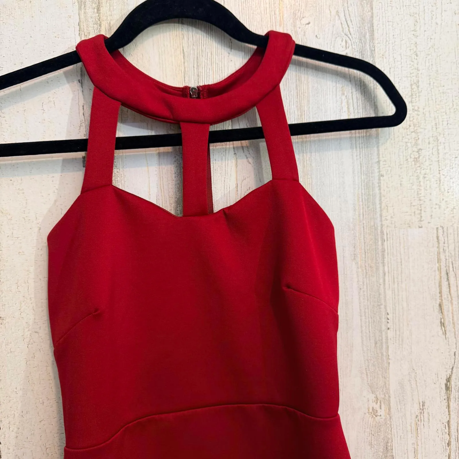 Red Halter Bodycon Dress Small Cutout Neck Zipper Back Cocktail Party - Image 9