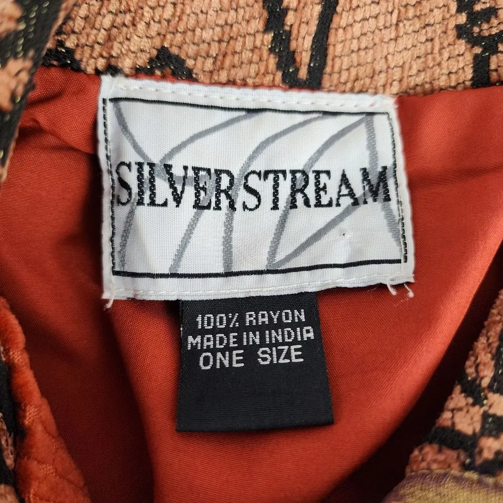 Vintage Silver Stream Jacket Metallic Brocade Corduroy Shacket Button Up OS Orange Size undefined - Image 2