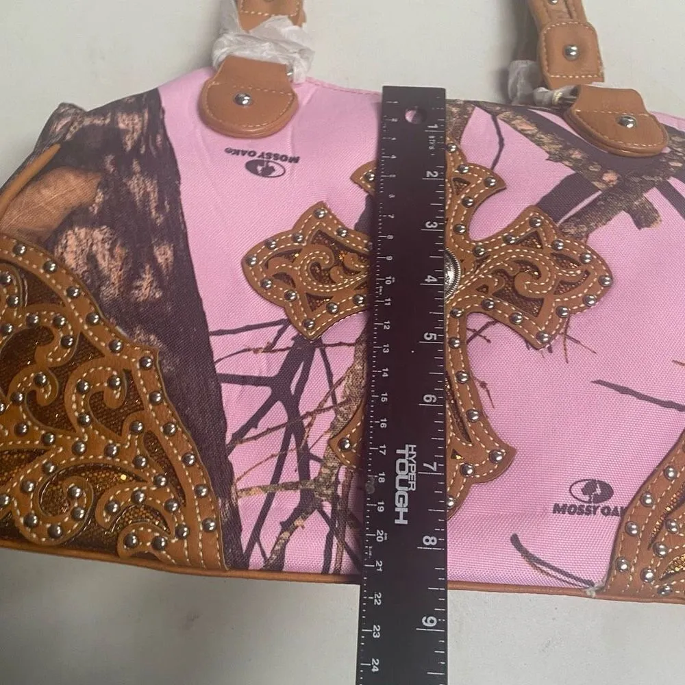 MOSSY OAK Women’s Concealed Carry Cross Stud Handbag Pink Brown 15X5X8.5 NEW - Image 9