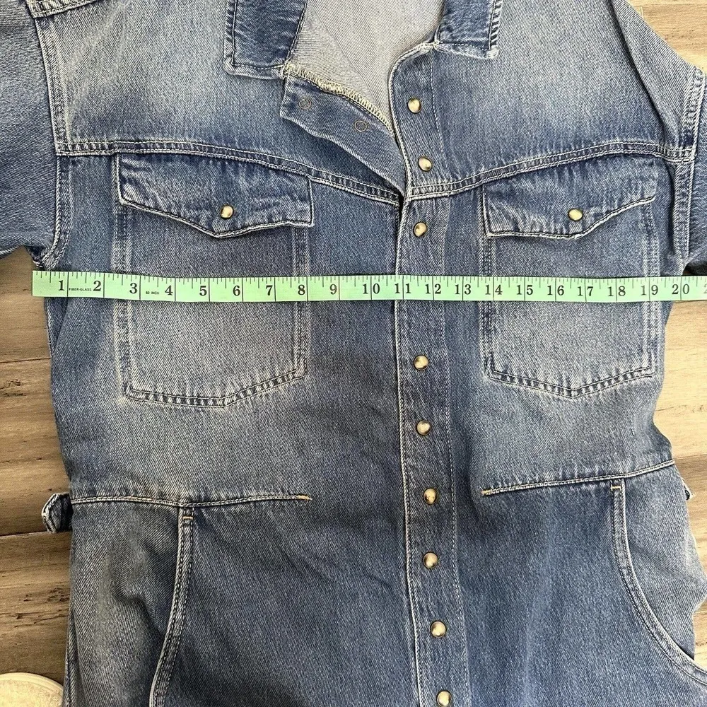 NWT Free People X Cares FP Townes Denim Jumpsuit Coverall High Noon Women's L - Image 6