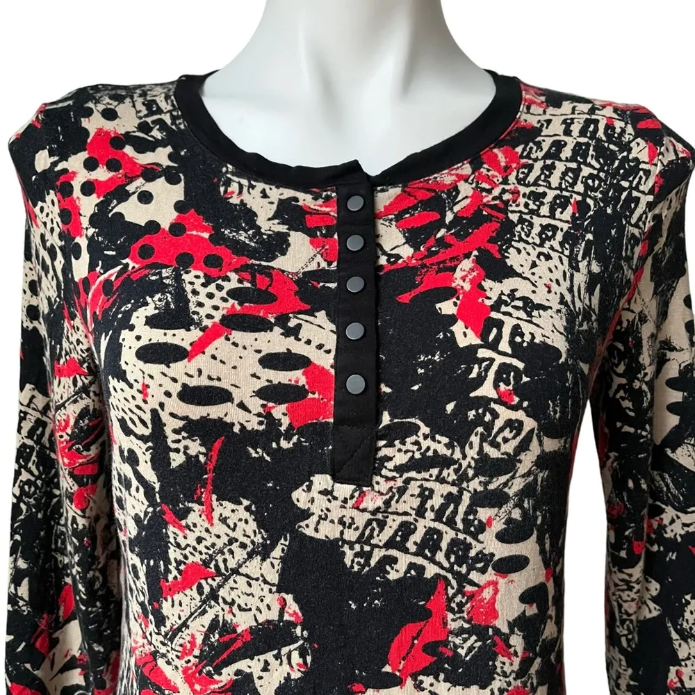 Laura Ashley 3/4 Sleeve Henley Snap Button Top, Sz S - Image 7