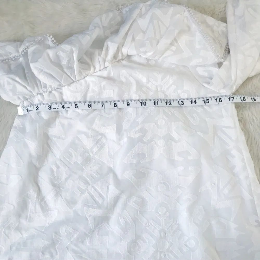 PARKER White One Shoulder Top Blouse Cotton‎ Long Sleeve Ruffle Tassel XS New - Image 13