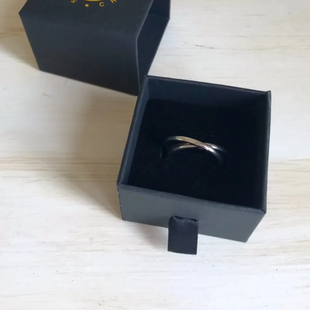 Intertwined Gunmetal Silver Three Layer Ring, New In Box - Image 2