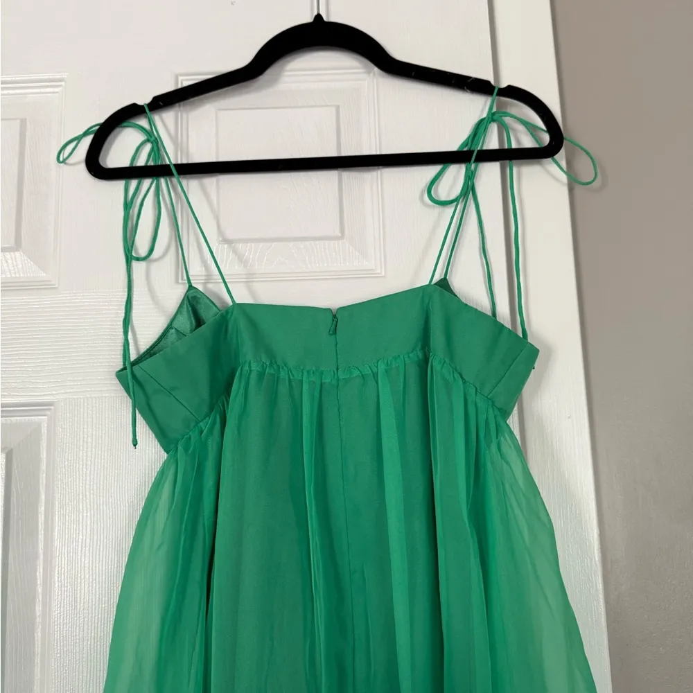 Mac Duggal IEENA Green Baby Doll Spaghetti Strap Tie Dress Ruffles - Image 9