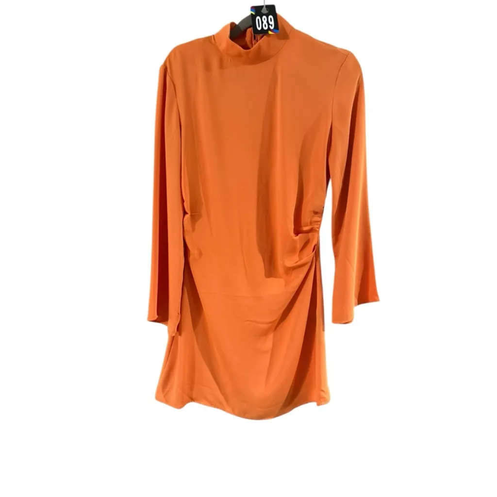 Women's H&M Orange Long Sleeve Mock Neck Ruched Mini Dress S - Image 9