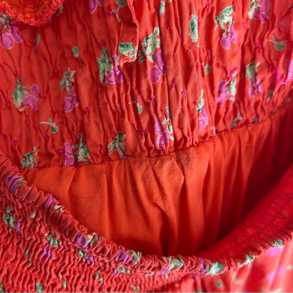 UO Liliana Side Slit Midi Dress Red Floral Medium Open back Cottagecore - Image 9