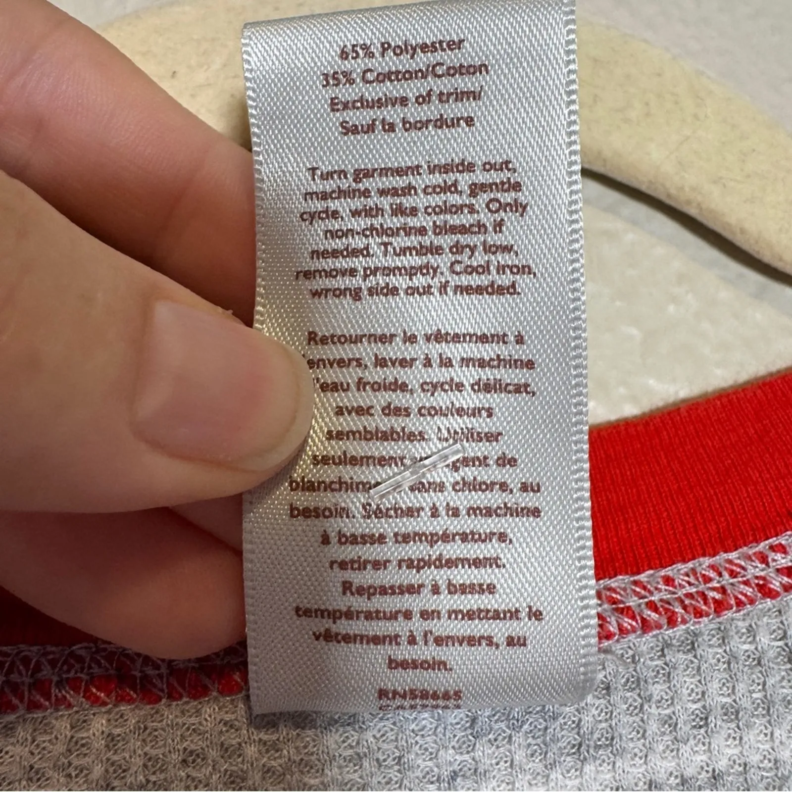 Rachel Parcell Grey Striped Thermal PJ Shirt Women’s L Pajamas Waffle Knit Fall - Image 3